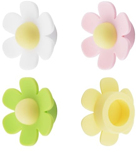 UFURMATE 4 Stück Silikon-Überlaufkappen für Waschbecken, Bunte Blumen, für Küche und Badezimmer, Ablaufloch-Abdeckung, Waschbecken Überlauf Abdeckung, Ablaufkappen(Weiß/Rosa/Grün/Gelb)