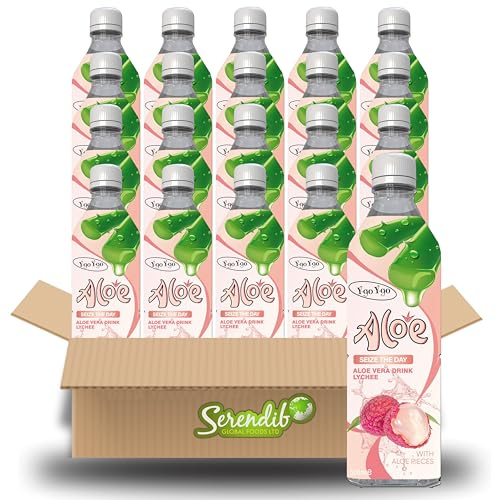 Y-go Y-go Aloe Vera Drink Lychee 500ml – Refreshing Aloe Vera Juice with Real Aloe Pieces | Exotic Hydrating Beverage | Healthy Drink | (Pack of 20)