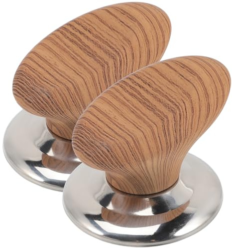 Pot Lid Knob Replacement Wood and Stainless Steel Handle 2pcs | Heat-resistant and Lightweight Design, Easy Installation and Cleaning, Pan Lid Replacement Knob