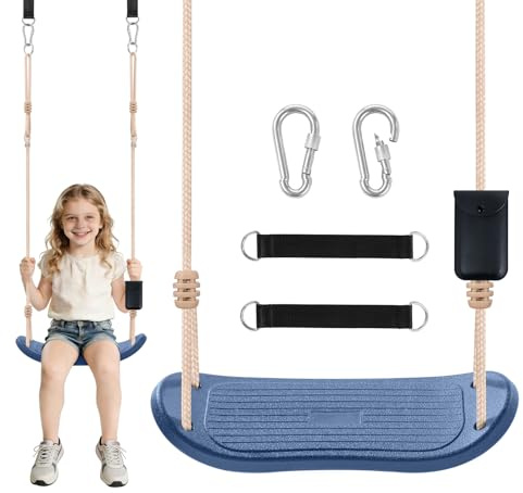 Fionrziy Ergonomische Schaukel Outdoor Blau mit Baumgurten & Karabinern