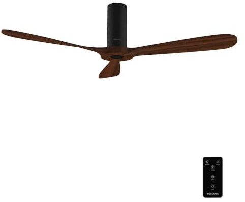 Cecotec Deckenventilator EnergySilence 5400 Classic Black&DarkWood | Fernbedienung, Timer bis 8 Std., 6 Geschwindigkeitsstufen, Sommer-/Winterfunktion, 3 Rotorblätter, Durchmesser 132 cm