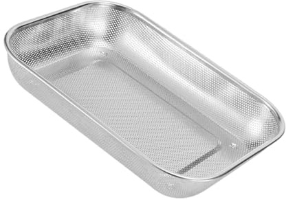 FGDTREE Scolapasta rettangolare da cucina antiruggine con fori a maglie strette Soluzione di drenaggio rapido per frutta, verdura, pasta, acciaio verdure rondella