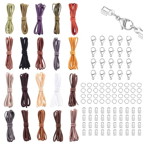 20 Pezzi 1 m Kit di Fili, Fili 20 Colori 100 portachiavi, ganci, perline di legno, pom poms, filo e pulitore per pipa per Creare Braccialetti, Collane