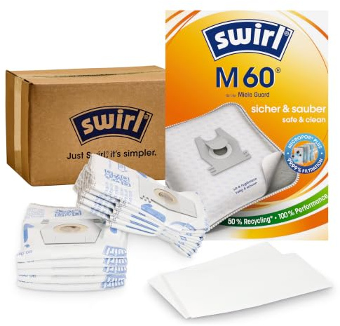 Swirl M 60 EcoPor Staubsaugerbeutel (10 Beutel), reißfeste Staubbeutel für einige Miele & Hoover Staubsauger, 99,9% Filterung von Hausstaub & allergenem Feinstaub
