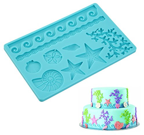 ELINKA Silicone Coquillage Sea Life Fondant et pâte de Gomme Moule de Cuisson de gâteau de Bonbons pour la décoration de gâteaux moules d'étoile de mer de Style Sealife