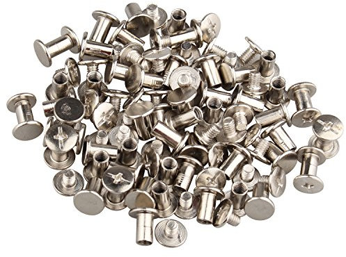 Futheda 50 pcs 5 x 8 mm Vis à Chicago reliure Post en Nickelage à ongles Rivet Attaches à plat pour livre Album photo scrapbooking Ceinture en cuir, Argenté