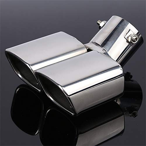 Silencer Exhaust Tailpipes Doppelendrohr Auspuffblende Endrohr Edelstahl auspuffblende Universal Quadratischer Mund, gerade/gebogene Röhre, zweifarbig optional (Biegung, Silber)