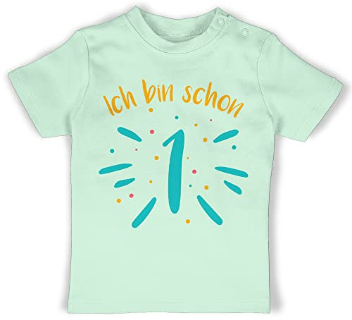 Baby T-Shirt Mädchen Jungen - 1. Geburtstag - Ich Bin Schon eins Konfetti bunt - 12/18 Monate - Mintgrün - i am 1 t Shirt 1st Birthday Tshirt 1.Geburtstag Outfit one Shirts Geschenke für 1jahrige