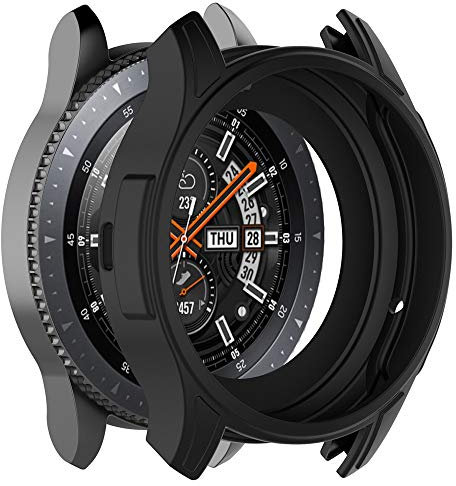 Colorful Für Samsung Galaxy Watch 46cm Hülle, Premium Gear S3 Frontier Tasche Schutzhülle Weiche TPU Silikon Gel Bumper Case Cover für Samsung Gear S3 Frontier/Galaxy Watch 46cm,Schwarz