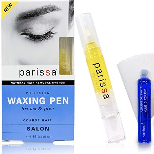 Parissa Waxing Pen Hair Removal Kit for Eyebrows with After Care Azulene Oil, Women, Blue, 2 Count