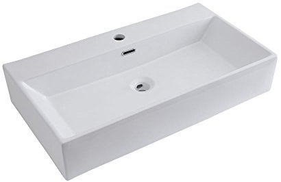 Milano Elswick White Ceramic Rectangular Countertop Wall Mounted Bathroom Basin Sink - 750mm x 420mm
