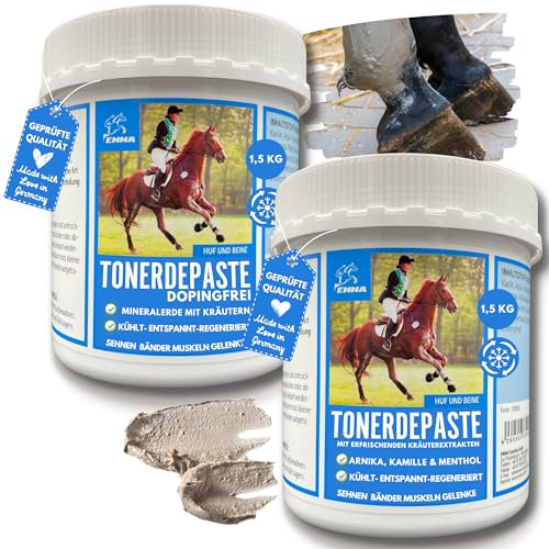 essigsaure Tonerde Pferd mit ohne Arnika dopingfrei 2x1,5Kg Tonerde Paste Pferd Kühlend I Heilerde Paste I Lehm Salbe kühlt Muskel Gelenke Sehnen zur Regeneration Entspannung Muskelkater für Pferde