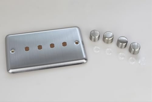 Varilight 4-Gang Faceplate Kit (Dimmer Modules Not Included) - Value Matt Chrome With Brushed Steel Knob, WSD4