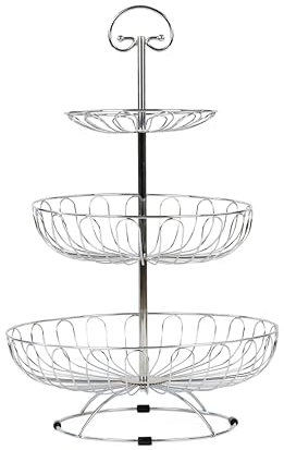 Auroni Obst Etagere rund 3 stöckig Obstkorb Metall Draht - Silber/Chrom - Obstschale Obstständer mehr Platz auf der Arbeitsplatte Küche - 47 cm hoch, max. Durchm. 30 cm zum Geschenkidee