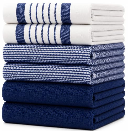 Bumble Küchenhandtücher - Geschirrhandtücher Handtücher Baumwolle – 6er Pack – XL Größe 50 x 70 cm – Edle, Weiche und Robuste Ringspinnbaumwolle in 3 Verschiedenen Texturen (Blau)