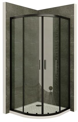 Duschkabine ELLA 90x90 cm Höhe: 190 cm Eckduschkabine mit Schiebetüren Viertelkreis aus Klarglas ESG mit schwarzen Aluminium Profile - Sicherheitsglas DK53