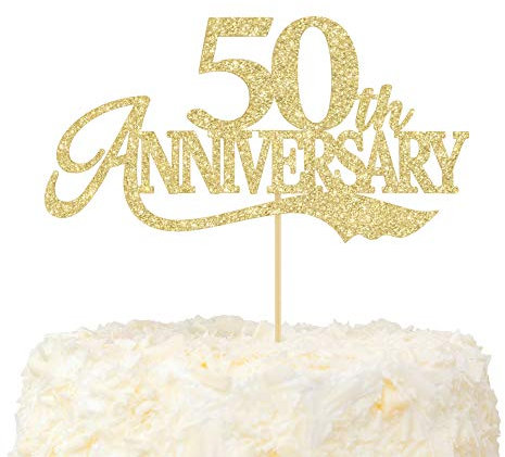 LOVENJOY 50th Anniversario Matrimonio Topper Torta Oro Glitterato Cake Topper per 50° Anniversario di Matrimonio Festa Decorazione
