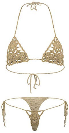 YOOJIA Maillots de Bain Femme Sexy 2 Pièces Micro Bikini Femme Micro String Bikini Transparent Sling Shot G-String Thong String Mini Bikini Plage Piscine Natation Beige B M
