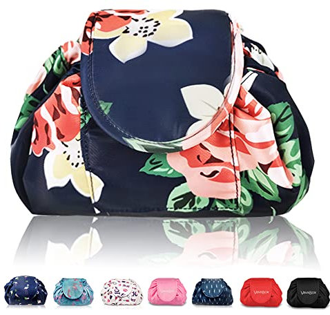 Lazy Kosmetikbeutel mit Kordelzug Portable Große Kosmetiktasche Reisetasche Make up Beutel Aufbewahrung Organisator für Damen Mädchen (Floral)