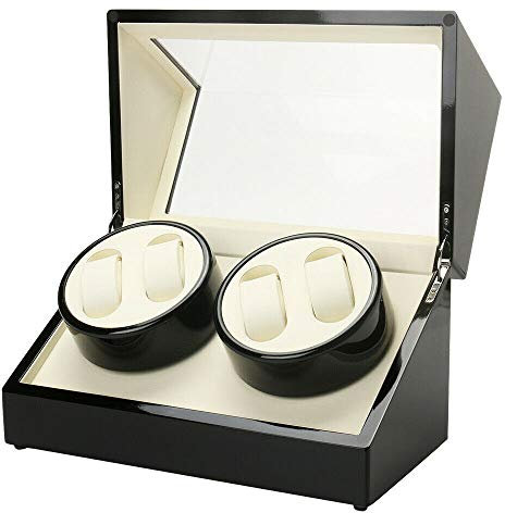 RainWeel Automatisch Uhrenbeweger, Automatikuhrenbox 4 Slot Uhrenbox Uhrenkasten Holz Watch Winder Box Geräuscharm 2 Modi für Uhren Ringe Schmuckstücke (Schwarz)