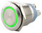 SeKi Edelstahl Drucktaster Ø19mm tastend flacher Kopfform farbig beleuchtetem LED Ring in grün Schraubanschluss; Klingeltaster