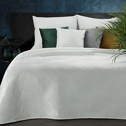 Eurofirany Zweiseitige Tagesdecke 220X240 Bettüberwurf 170x210 Steppdecke Velours Velvet Samt Samtdecke (RIA5 weiß, 170 x 210 cm)