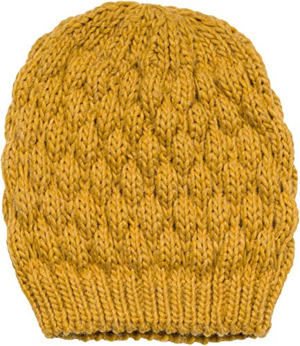 styleBREAKER Damen Strick Beanie Mütze mit Bubblemuster, Einfarbige Winter, Raspberry Pattern Strickmütze 04024193, Farbe:Curry