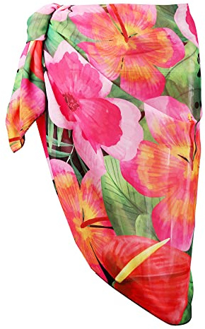 CHIC DIARY Beach Cover Up for Women Swimwear Chiffon Pareo Bikini Sarong Bathing Swimsuit Wrap Skirts (Pink Flower)