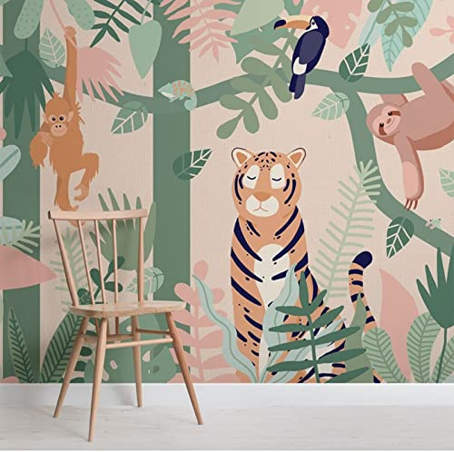LEGVSHSR Enfants Jungle Animaux Amis Papier Peint Mural pour pépinière Enfants Chambre 3D Dessin animé Papier Peint Photo peintures murales décor autocollants-400x280cm