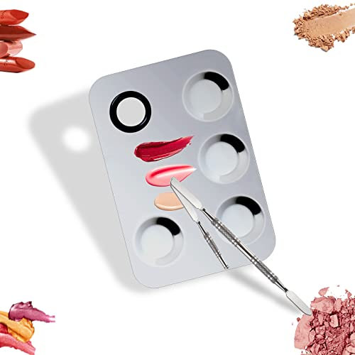 Penubuy Upgrade-Misch-Make-up-Palette, 2 Stücke Edelstahl-Kosmetik-Palette mit Spatel-Werkzeug, Nail-Art-Kosmetik-Palette zum Mischen von Foundation/Auge Lidschatten/Wimperntusche (Rechteck)