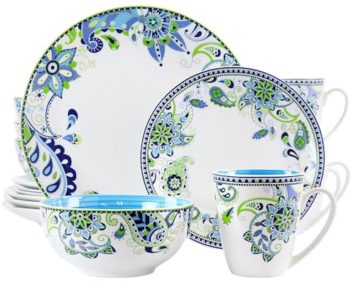 Elama Blue Crush 16 Piece Round Porcelain Dinnerware Set
