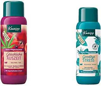 Kneipp Aroma-Pflegeschaumbad Glückliche Auszeit (1 x 400 ml) & Aroma-Pflegeschaumbad Goodbye Stress - Badezusatz mit ätherischen Ölen aus Rosmarin & Wasserminze - 400ml