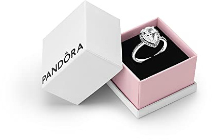 PANDORA Timeless Sparkling Teardrop Halo Ring | Sterling Silver Teardrop Halo Ring, Large Teardrop Cubic Zirconia Stone, Hand-Finished 925 Silver Cocktail Gift