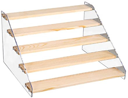 Teahutty Tiered Spice Rack, Step Vitamin Shelf Organizer, Seasoning Spice Shelf Wooden Display Risers Showcase for Cabinet, Jewelry Storage(5 Tier)