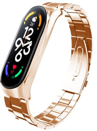 Edelstahl-Armband, kompatibel mit Huawei Band 7/7 NFC, KangPlus massives Edelstahl-Metallband, Ersatzband für Damen und Herren, verstellbares 5,5-8 Zoll Armband – Roségold