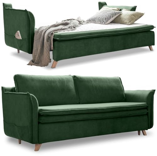 MIUFORM Dauerschlafsofa, Schlafcouch 140x200 mit Bettkasten - Sofabett, Sofa Grün