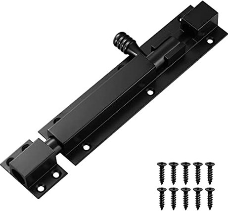Rusoz Heavy Duty Gate Bolt 6 Inch Black Sliding Bolt Aluminum Alloy Garden Drop Bolt Safety on Window Moving, Sliding Door Bathroom Doors for Indoor and Outdoor