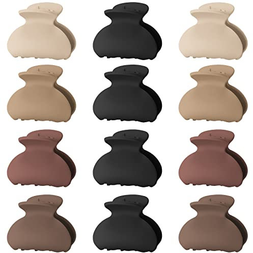 Lolalet 12 Stück Kleine Haarklammern Haarspange 4cm Mini Haarkrallen Spinnen Hair Clips für Frauen Mädchen Kinder Dicken Dünnen Feinen Frisur Klemmen Stark Stilvolle Acryl Banane Clip -Braun