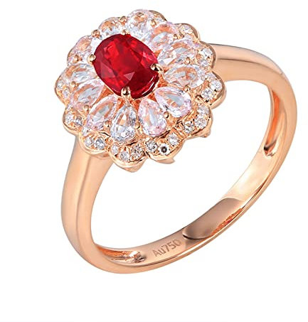 ANAZOZ Damen Ringe Rosegold 18 Karat, Ring Rubinrot 0,63 karat größe 66 (21.0) Ring Diamant Damen Verlobung