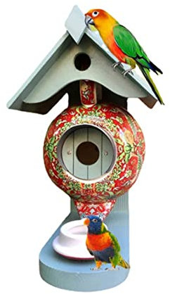 URPIZY Teekanne, Vogelhaus und Futterstation, Teekanne, Vogelhaus, Futterspender für Garten und Außenbereich, hängende Kolibri-Futterspender für Garten, Hof, Dekoration, große Vogelfutterspender (rot)