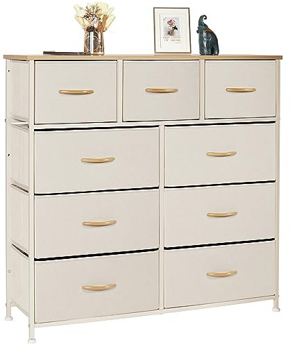 LYNCOHOME Kommode mit Schubladen aus Stoff, Sideboard Wohnzimmer mit 9 Stoffschubladen, kommode Schlafzimmer Flur, komode komodenschrank flurschrank für Küche Büro Flur Schlafzimmer