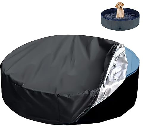 TOYMIS Cubierta para Piscina Perros, 160cm Redonda Cubierta para Piscina de Perros Diseño con Cordón a Prueba de Polvo Cubierta para Piscina para Perros para Bañera para Perros y Mascotas (Negro)