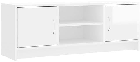 vidaXL TV Schrank, Fernsehschrank mit viel Stauraum, Lowboard für Fernseher Wohnzimmer, Fernsehtisch HiFi Schrank TV Möbel, Hochglanz Weiß Holzwerkstoff