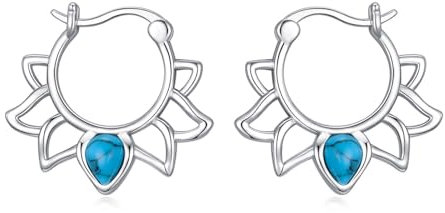 VONALA Türkis Lotus Creolen Ohrringe Silber 925 Lotus Blume Hoop Creolen Boho Style Schmuck Geschenke für Frauen Mädchen