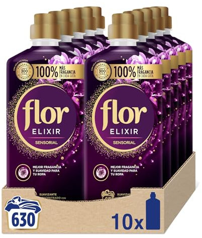 Flor Elixir Rosa Suavizante para la Ropa, 630 dosis (10 botellas de 63 dosis)