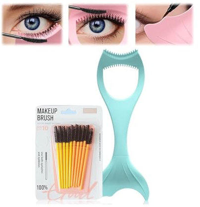 3in1 Eyelashes Tools Mascara Shield Applicator Guard,Eyelash Brush Tool for Upper Lower Eye Lash,Reusable Eye Makeup Tool with Eyeliner Stencil,Eyelash Guide for Makeup for Make Up Beginner (Blue)
