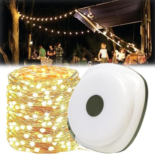 Wasserdichte tragbare verstaubare Lichterkette für den Außenbereich, 2 in 1 LED Camping Laterne Mini Tragbare Camping Licht, USB Multifunktionales tragbares Campinglicht 10 Meter (Warm, ArmyGreen)