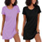 Ekouaer Camicia da Notte Donna Estiva Vestiti Donna Estivi Corta Camicia Notte Maniche Corte Nightdress Girocollo 2pcs, Viola+Nero, L