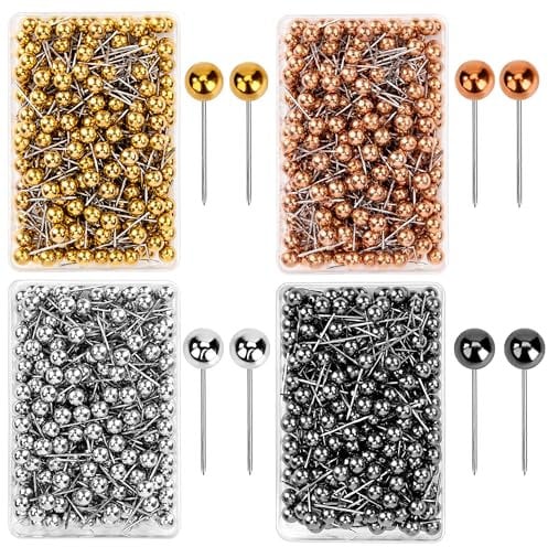 Rundkopfnadeln Set 1000 Stück, Karte Nagel Pinnadeln Stecknadeln mit Kopf, Map Push Pins für Karten Weltkarte Cork Board (Gold/Silber/Roségold/Schwarzgold)