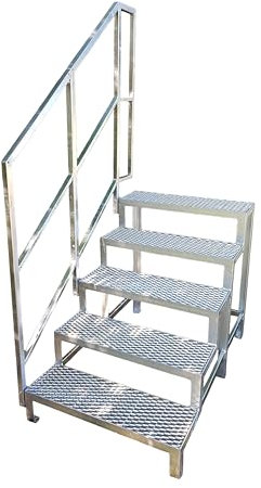 5 Stufen Stahltreppe mit Geländer Freistehend Außentreppe Breite 80 cm Höhe 100 cm verzinkt Premium Qualität